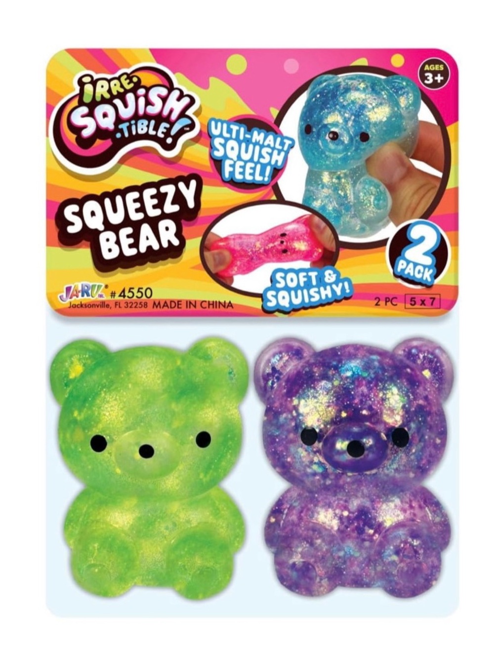 Green and purple squishy bears